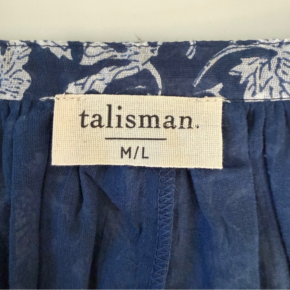 Talisman Boho Floral Navy Peasant Oversized Top M/L 100% Cotton - Picture 5 of 8